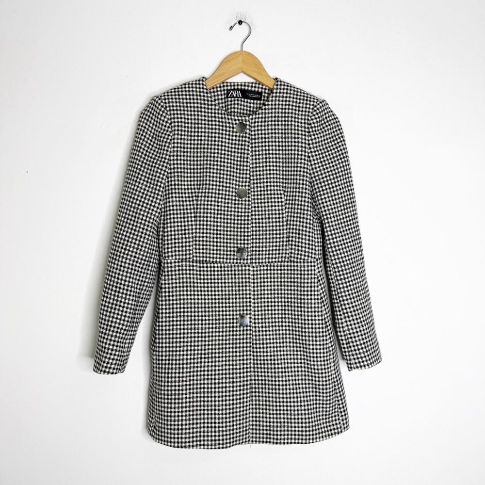 ZARA Houndstooth Tweed Jacket – Black & White – Size Small